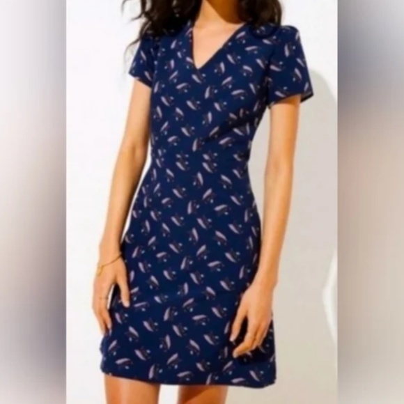 Loft Blue Floral Feather Print Dress - Picture 1 of 1